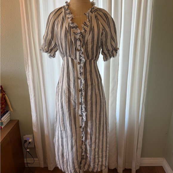 Pilcro Dresses & Skirts - Pilcro Anthropologie Linen Striped White and Black Dress 8